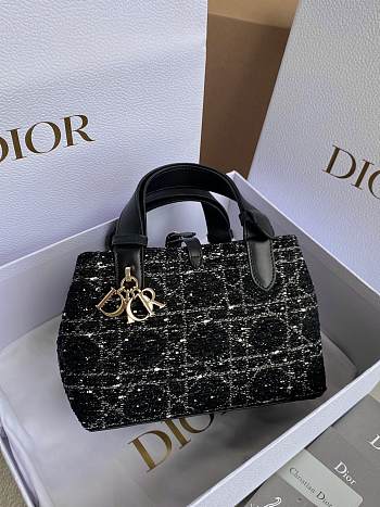 Dior Toujours Handbag Tweed Trumpet Black Size 23×15×15cm