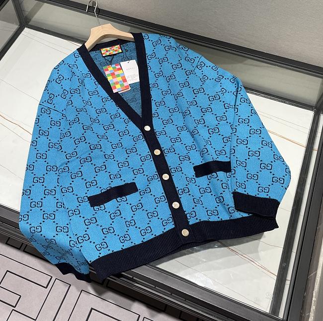 Gucci Cardigan Wool Jacquard Blue - 1