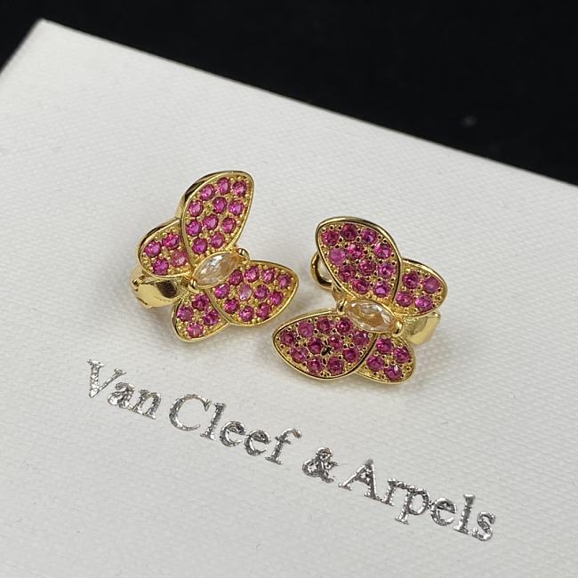 DVan Cleef Two Butterfly Earrings Yellow Pink - 1