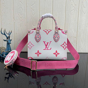LV On The Go PM Tote Bag Pink White Size 25x19x11cm