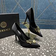 Versace Pointed Toe Black Lacquer Leather Pumps - 4