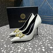 Versace Pointed Toe White Lacquer Leather Pumps - 5