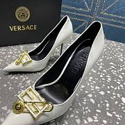Versace Pointed Toe White Lacquer Leather Pumps - 3