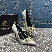 Versace Pointed Toe White Lacquer Leather Pumps - 2