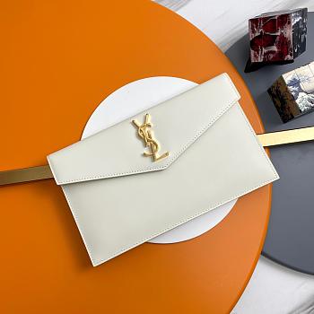 YSL Clutch Silver Gold White Grained Leather Size 27x16x2cm