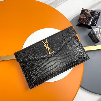 YSL Clutch Uptown Gold Black Crocodile Size 27x16x2cm