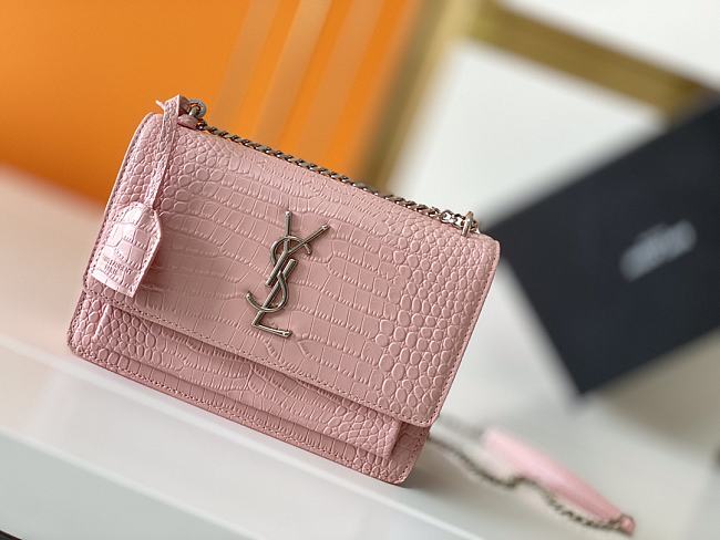 YSL Embossed Sunset Crossbody Pink Size 22×8×16cm - 1