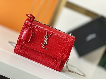 YSL Embossed Sunset Crossbody Red Size 22×8×16cm