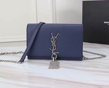 YSL Matte Blue Leather Kate Tassel Size 20x17x6cm