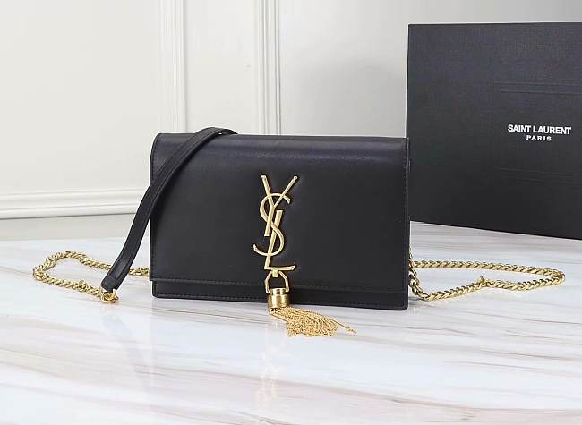 YSL Matte Gold Black Leather Kate Tassel Size 20x17x6cm - 1
