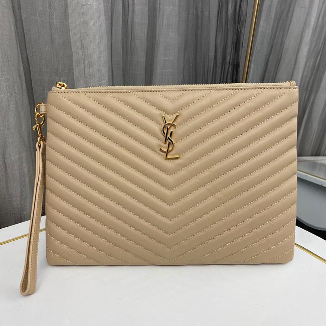 YSL Monogram Wristlet Clutch Beige Size 30x2x21cm - 1