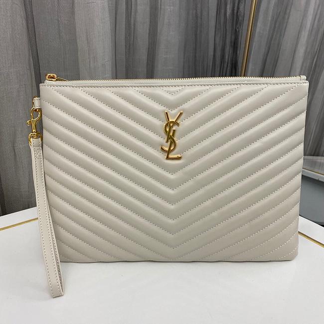 YSL Monogram Wristlet Clutch White Size 30x2x21cm - 1