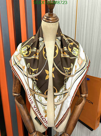 Louis Vuitton Brown Silk Scarf DM8723 Size 90x90CM