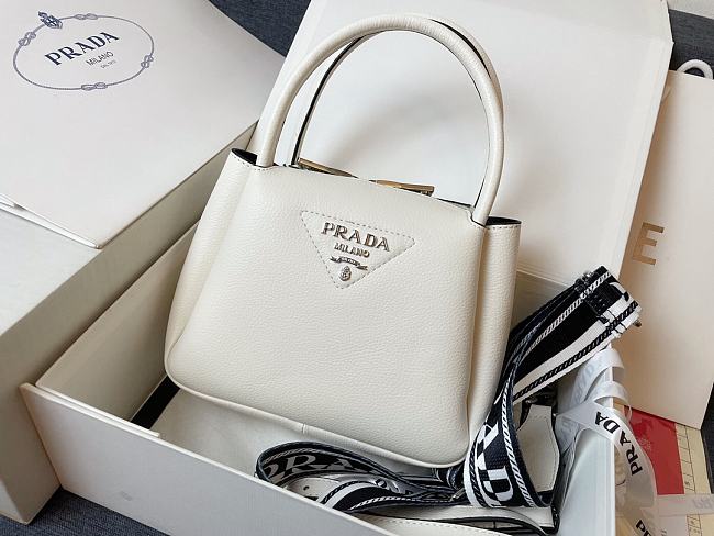 Prada White Vitello Leather Daino Top Zip 18x9x19cm - 1