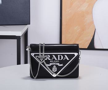 Prada Brushed Leather Shoulder Bag Black 17x9x3cm