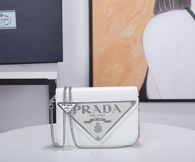 Prada Brushed Leather Shoulder Bag White 17x9x3cm - 1