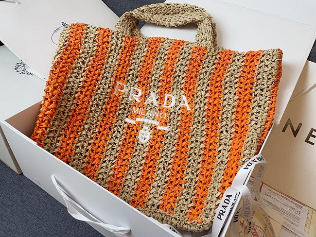 Prada Raffia Logo Tote Orange Bag Camel 40x15x34cm - 1