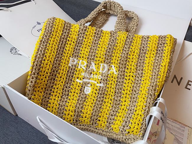 Prada Raffia Logo Tote Yellow Bag Camel 40x15x34cm - 1