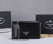Prada Triangle Logo Chain Shoulder Black Bag 19x10x3cm - 4