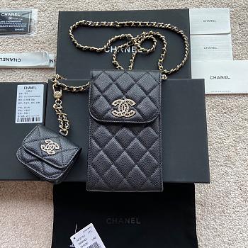 Chanel Phone Holder Lamb Black Glitter 10x16.5x2cm