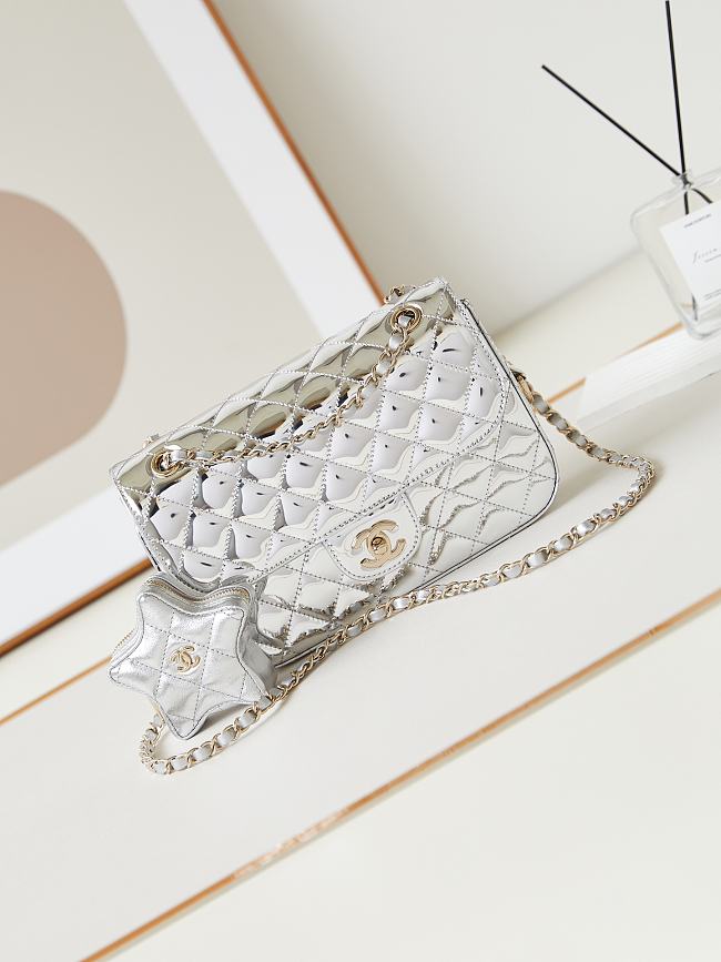 Chanel Silver Flap Mirror Bag with Star Size 24CM - 1