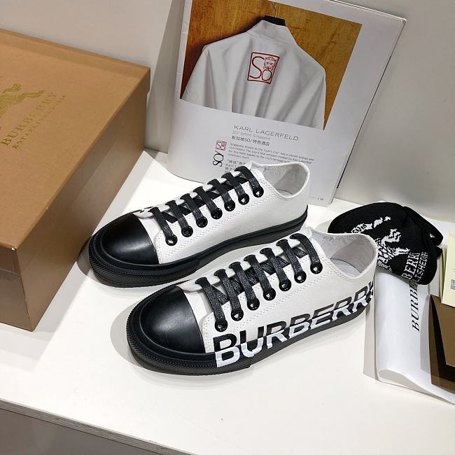 Burberry Logo Print Two-Tone Cotton Black White Gabardine - 1