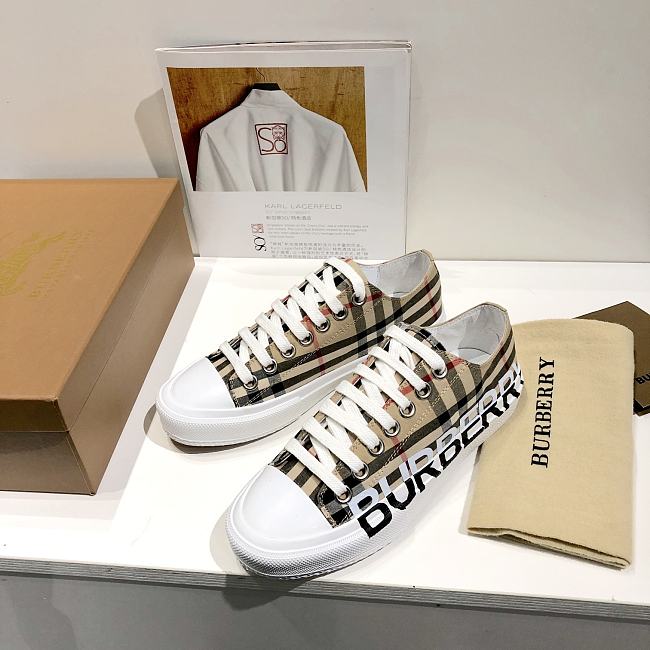 Burberry Logo Print Two-Tone Cotton Brown White Gabardine - 1