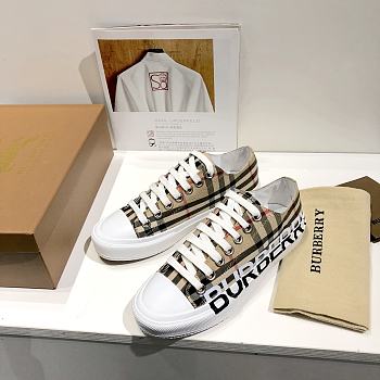 Burberry Logo Print Two-Tone Cotton Brown White Gabardine