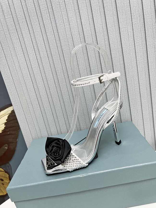 Prada Heeled Stiletto Heels with Flower Silver - 1