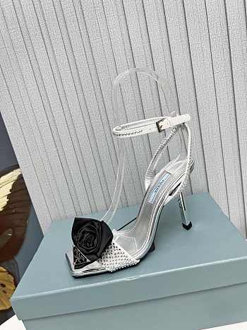 Prada Heeled Stiletto Heels with Flower Silver