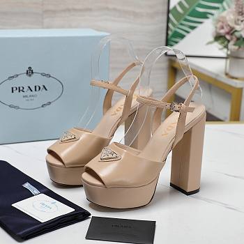 Prada Nappa Leather Platform Sandals Beige 115 mm