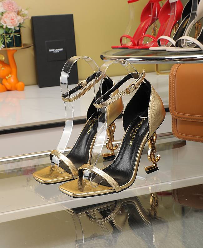 Saint Laurent Opyum Open Toe Gold Heels 10.5cm - 1