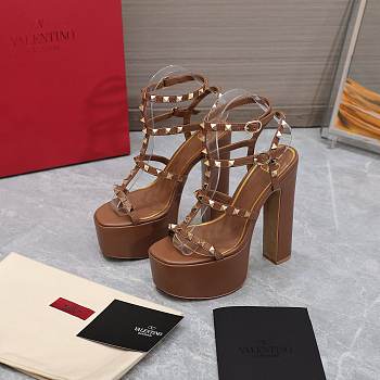 Valentino Gladiator Sandals Buckle Strappy Brown Heels 15CM