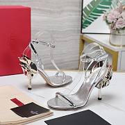 Valentino Leather Floral High Heel Silver 10CM - 5