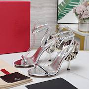 Valentino Leather Floral High Heel Silver 10CM - 4