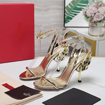 Valentino Leather Floral High Heel Gold 10CM