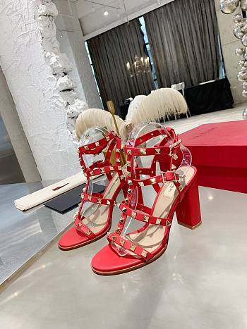 Valentino Rock Stud Sandal Heel Red 10CM