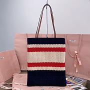 Miu Miu Crochet Woven Tote Bag Blue Red 30x38CM - 3