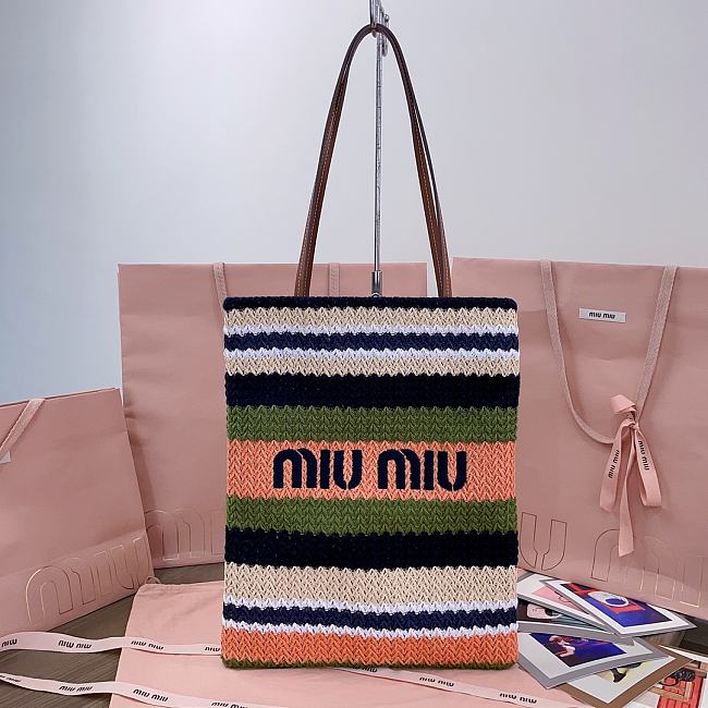 Miu Miu Crochet Woven Tote Bag Green 30x38CM - 1