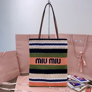Miu Miu Crochet Woven Tote Bag Green 30x38CM