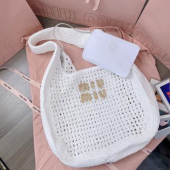 Miu Miu Hobo Tressé Effet Raphia White 44x31x8cm