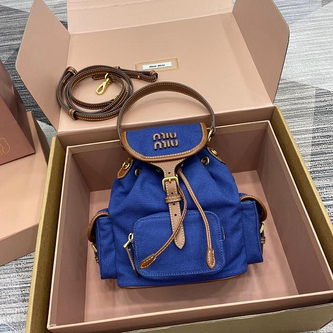 Miu Miu Blue Canvas Backpack Size 22x18x11cm - 1
