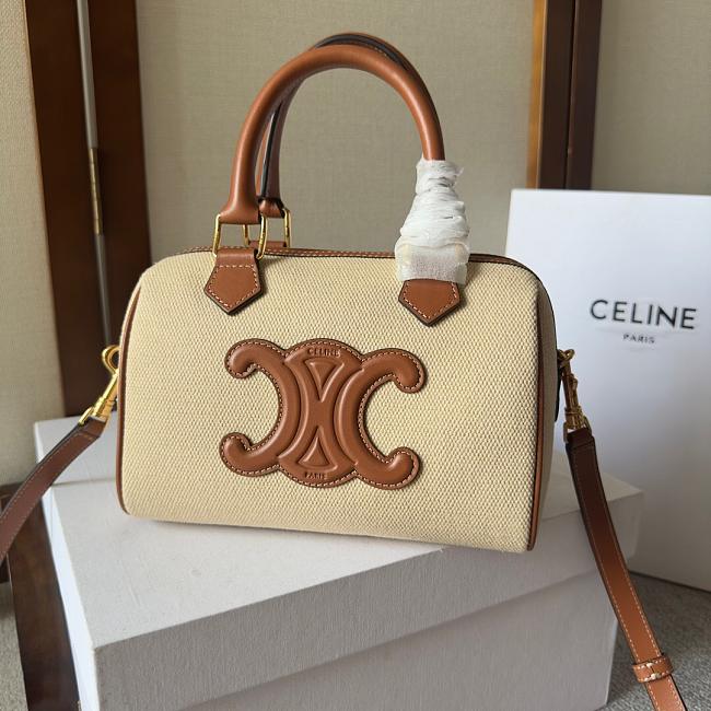 Celine Boston Beige Tan Canvas Size 20x14x10cm - 1