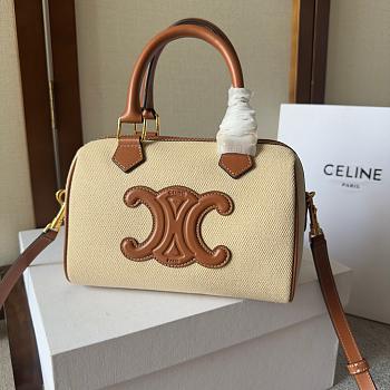 Celine Boston Beige Tan Canvas Size 20x14x10cm