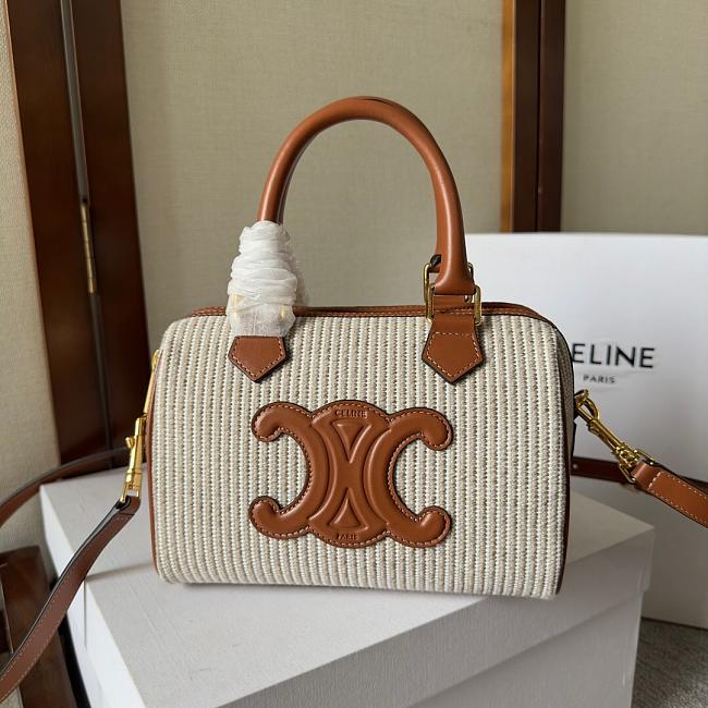 Celine Boston White Tan Canvas Size 20x14x10cm - 1