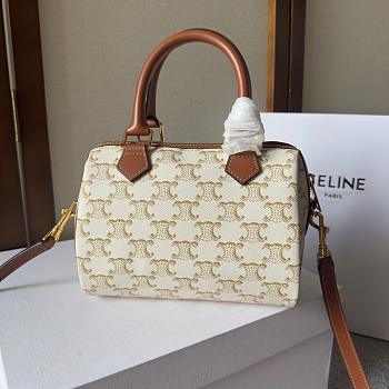Celine Boston Canvas Beige 197582 Size 20x14x10cm