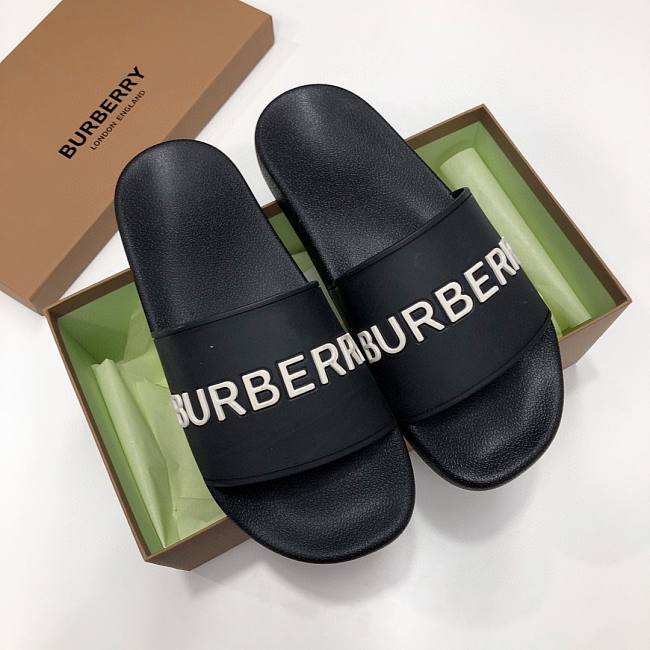 Burberry Embossed Logo Slides Bubblegum Black - 1