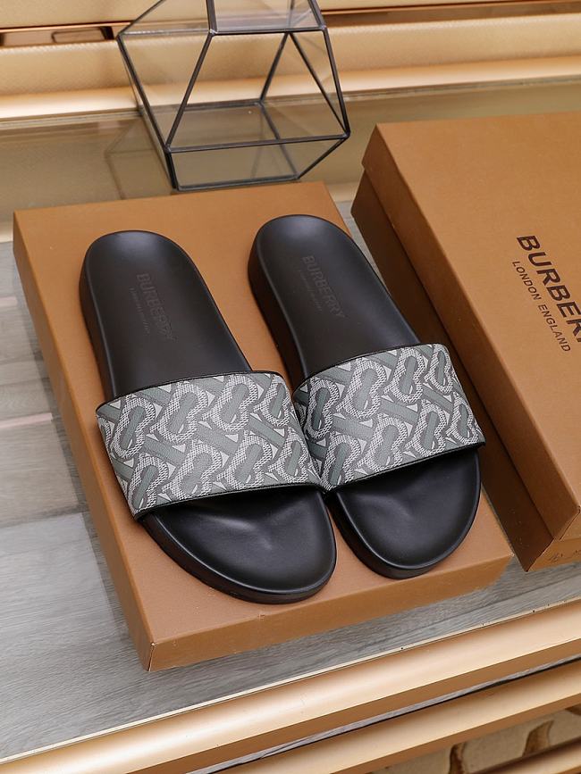 Burberry Furley Flock Padded Grey Leather Slides - 1