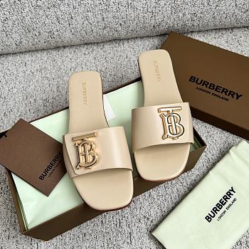 Burberry Square Toe Logo Cream Slippers