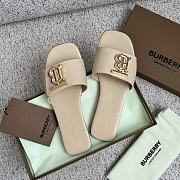 Burberry Square Toe Logo Cream Slippers - 5